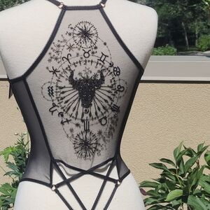 Honey Birdette Nova Capricorn Black Sheer Bodysuit/ Playsuit